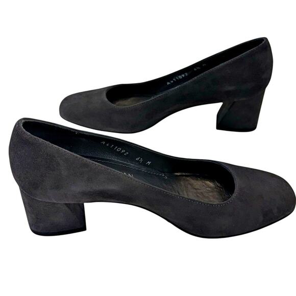 Stuart Weitzman MaryMid Slate Suede Square Chunky Heel Shoe 6.5 NEW in Box - Picture 9 of 12